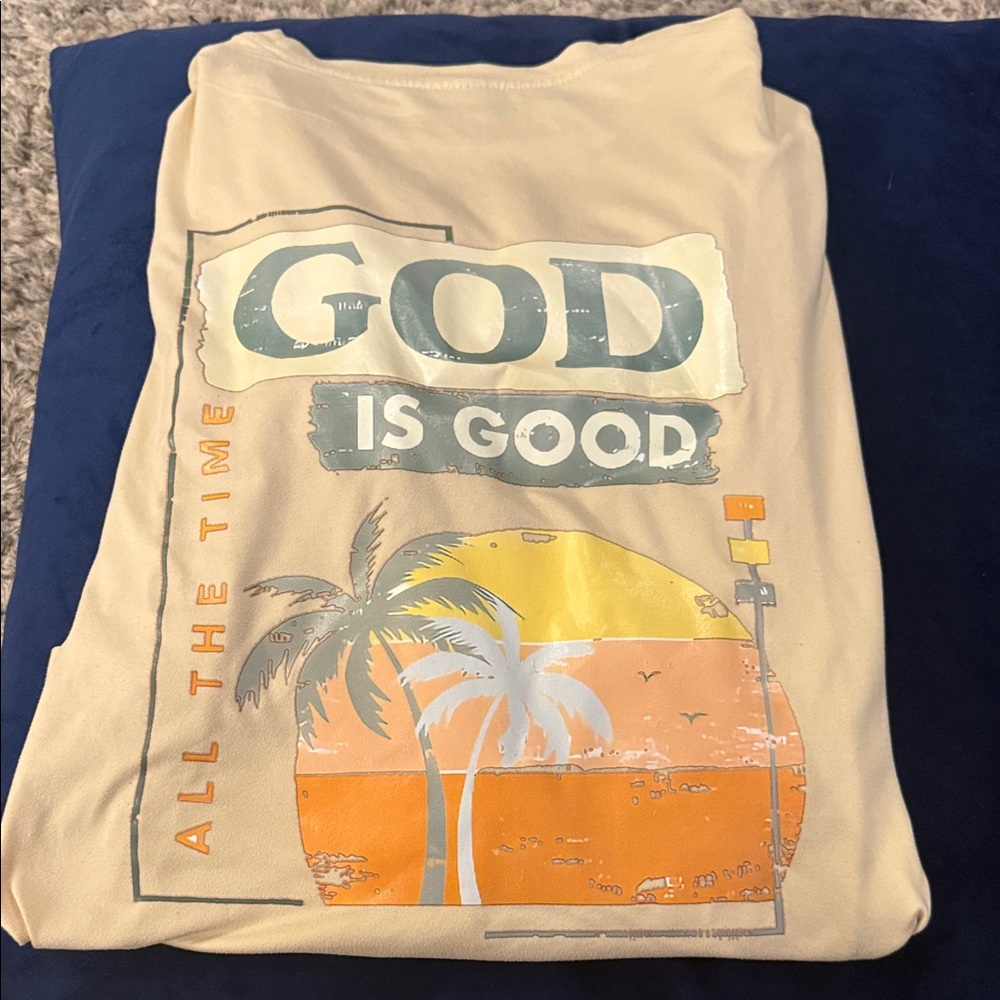 Beige Graphic Tee with Palm Tree Design